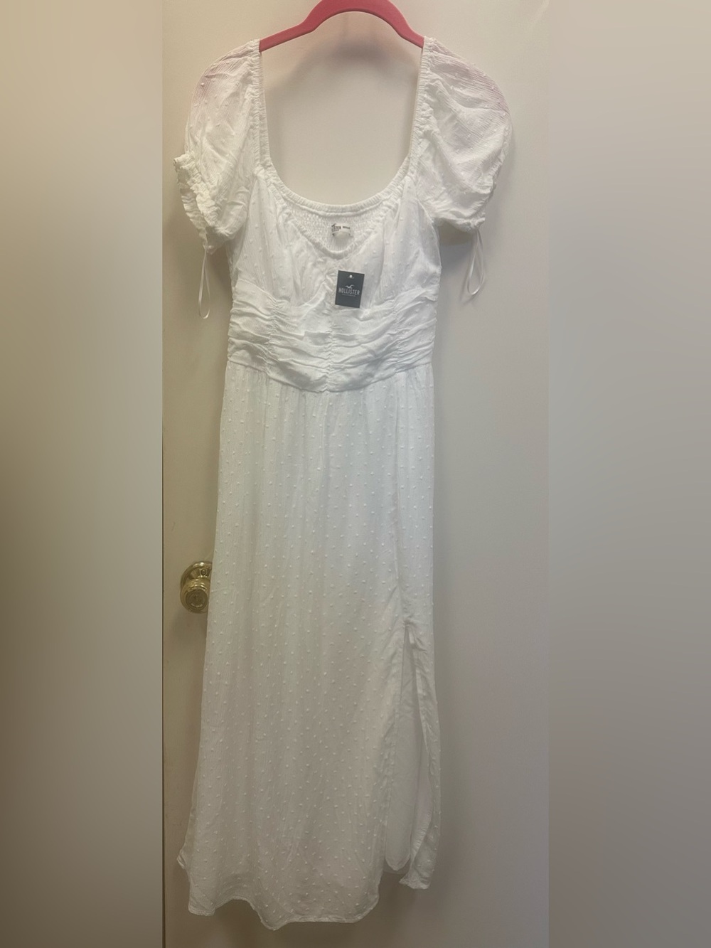 Hollister short sleeve midi slit dress in white